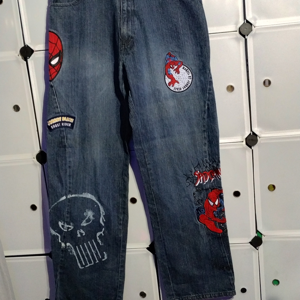 Mens Marvel Johnny Blaze Spiderman patch jeans size 34